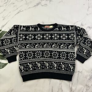 Fragile Womens Vintage 80s Fair Isle Sweater Size M Black White Ski Cabin Winter